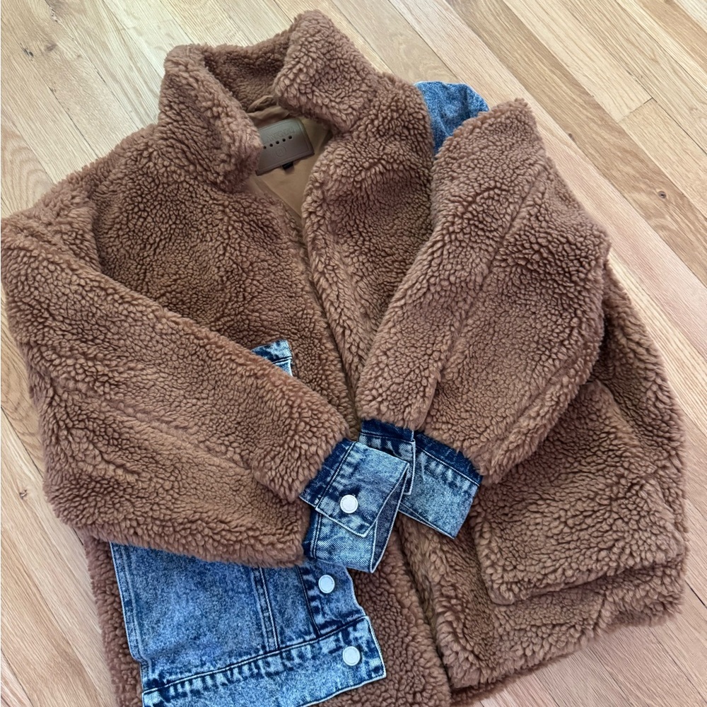 Blank NYC Brown Teddy Jacket with Denim Accents